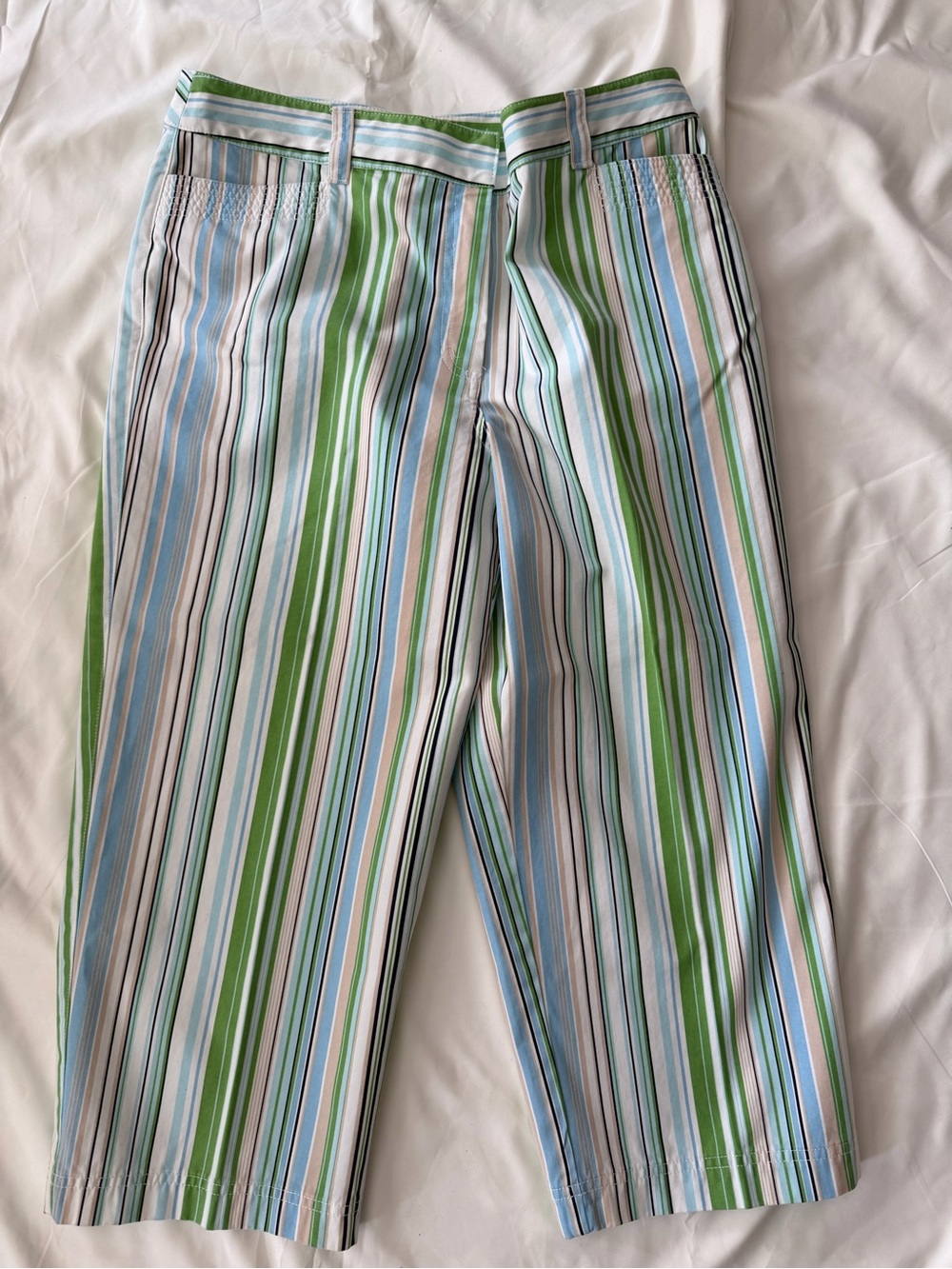 Kate Hill Petite Striped Green Cotton Pants Size 12P